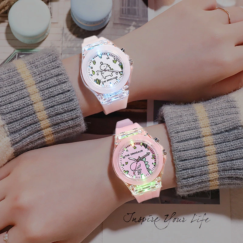 Relojes con luz Flash para niños niñas, bonitos dibujos animados, correa de goma, dinosaurios, relojes de pulsera bebés, 5)|Relojes de niños| - AliExpress