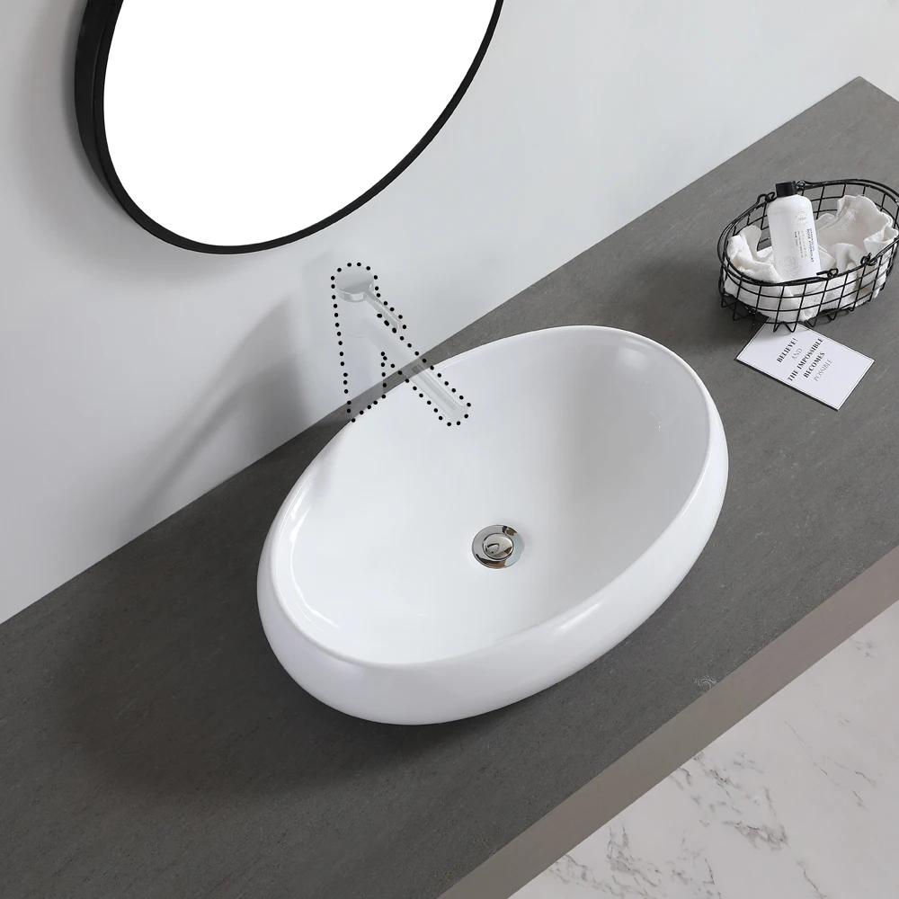 

60 x 40 x15 cm Ceramic Basin Above Counter Basin Curved Oval White RS1580 Dropshiping US warehouse