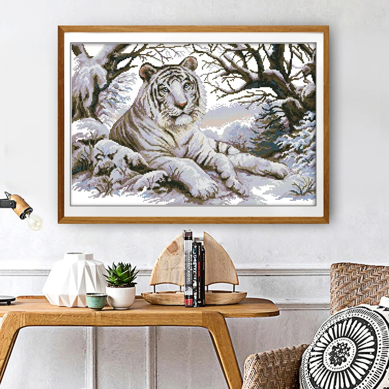 

Joy Sunday Cross Stitch Kits DIY A sad tiger pattern Printed Chinese embroidery needlework for hanging in a study or living room