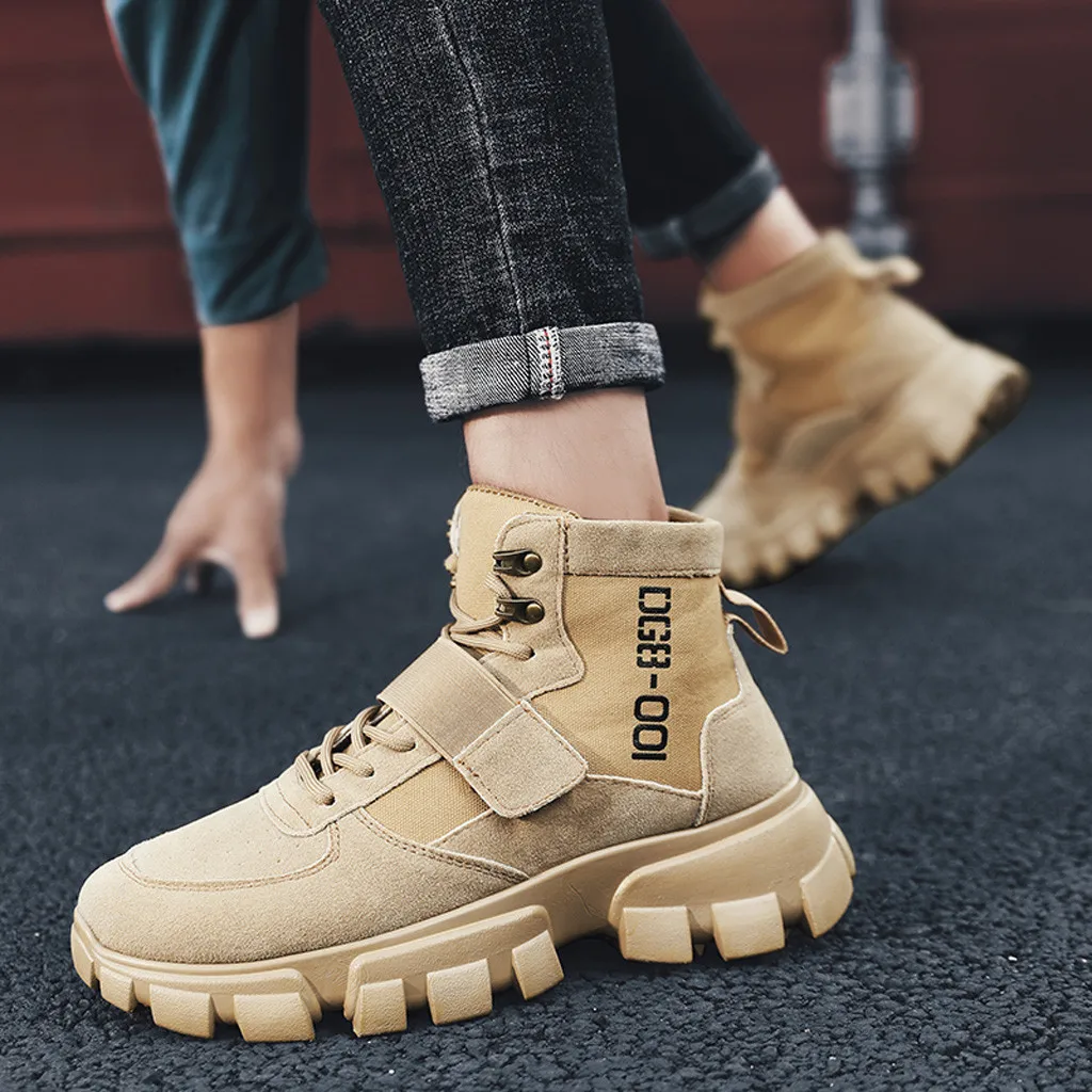 Men's Retro High-top Casual Boots Wild Thick-soled Slip-on Tooling Shoes Fashion Leisure Personality Comfortable #G2 | Обувь