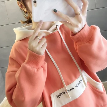 

Brushed And Thick Hoodie Women's Loose-Fit Coat Korean-style Long Sleeve Autumn & Winter 2019 New Style 7845