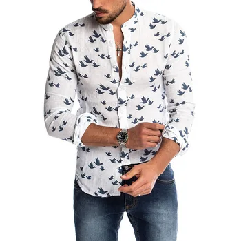 

2019 Men's Breathable Shirt Men's Caual Print Floral Shirt Hawaiian Long Sleeve V-Neck Pocket Shirts Tops Blouse M-3XL Loose