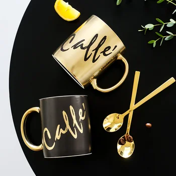 

Porcelain Coffee Cup Gold Silver Letter Mugs Breakfast Drink Ware Personalized House Gift Idea Ceramic for Milk Tea Couple Style