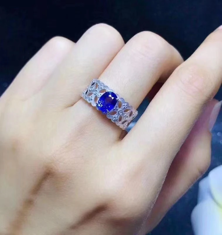 Привлекательное сапфировое кольцо из драгоценных камней для мужчин и женщин, серебряное кольцо с голубым камнем, натуральный камень, серебро 925 пробы, изменяемый размер, подарок на день рождения