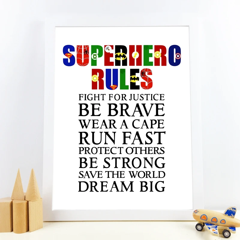 Superhero Wall Art Poster Boys Room