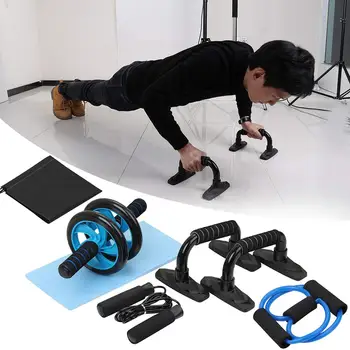 

7Pcs Abdominal Roller Wheel Push-UP Support Jump Rope Fitness Equipment Kit Work out at home or gym more convenient Fitness Tool