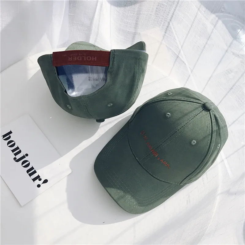 army green Новая Корейская версия, весенне-осенняя бейсбольная Кепка с вышивкой, модная, для отдыха, с гусиным язычком, шапка, Молодежная однотонная цветная шапочка - Цвет: army green