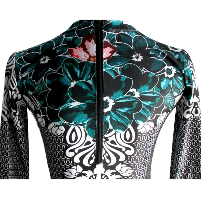 Print Floral One Piece Swimsuit Long Sleeve Swimwear Women Bathing Suit Retro Swimsuit Vintage One-piece Surfing Swim Suits