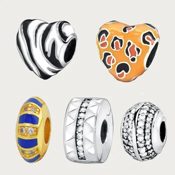 

New Arrival 925 Sterling Silver Beads Sparkling Pavé Heart Charms fit Original European Bracelets Women DIY Jewelry