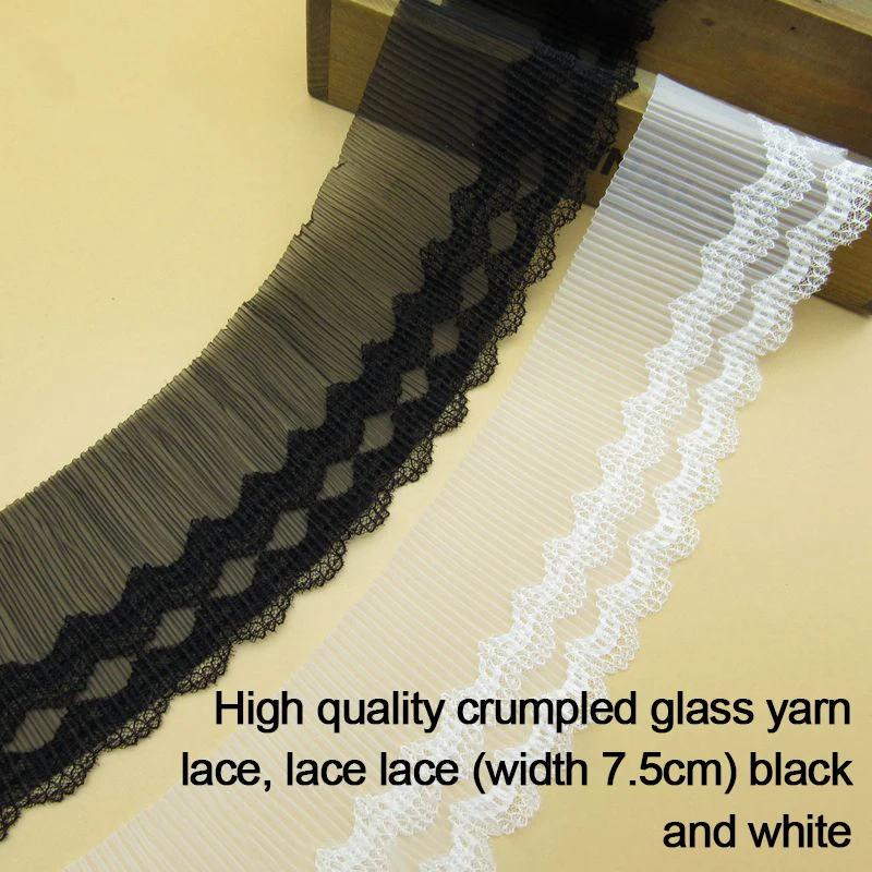 

3m/lot Lace Elastic High Quality Crumpled Glass Yarn Wide Soft Colorful Elastic Lace 7.5cm Wide Clothing Accesories A060