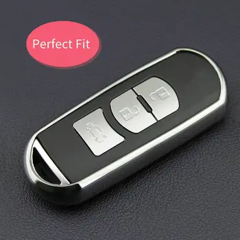 

Exact Fit Glossy Silver Remote Key Fob Shell Cover Fit For Mazida 2 3 CX-5
