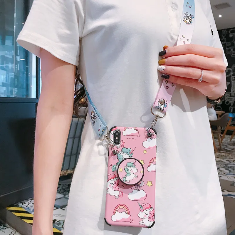 Мягкий силиконовый чехол с мультяшным милым единорогом для iphone X iphone XS MAX, XR X 7, 8, 6, 6S Plus, coque, с держателем и шнурком