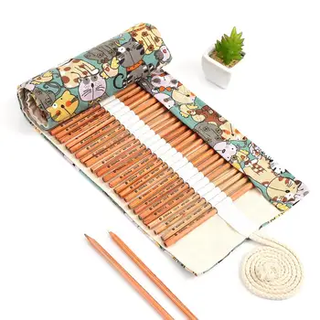 

JIANWU 24/48/72 holes Cute cartoon cat Canvas High-capacity Pencil bag pencil Roller Pencil Case art school supplies kawaii