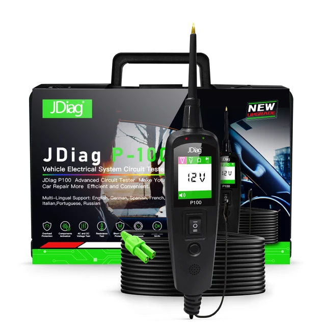 JDiag PowerPro P100  Electrical Circuit Tester for Cars Trucks and Motorbikes Multi-Lingual black
