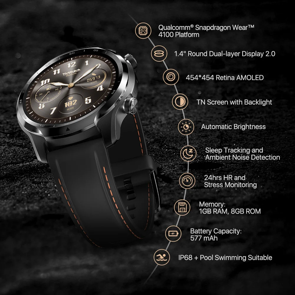 TicWatch Pro 3 GPS  OS Smartwatch  /Ʈ ġ  ̾ ÷ ݾ  4100 8 ⰡƮ 3 45  ͸