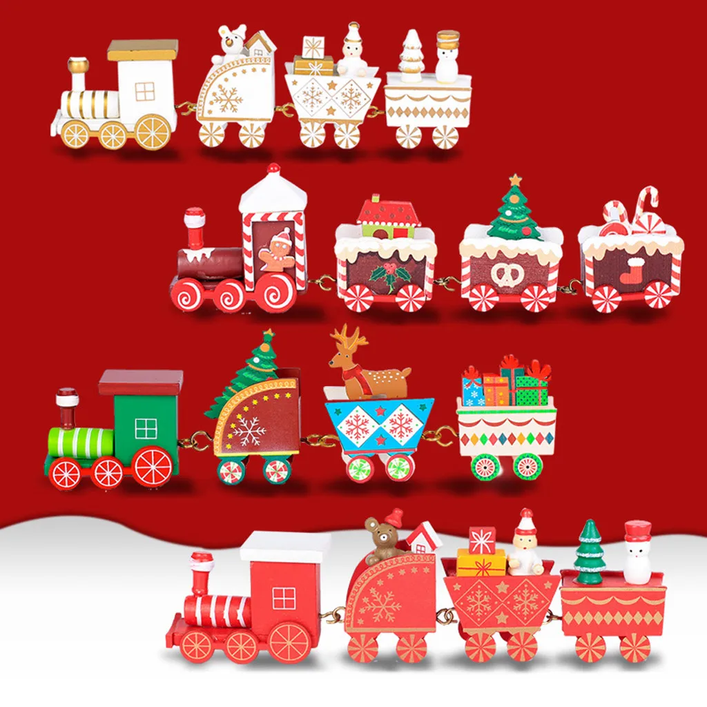 New Christmas Train Painted Wood Christmas Decoration for Home with Santa/bear Xmas kid toys gift ornament navidad new year Gift