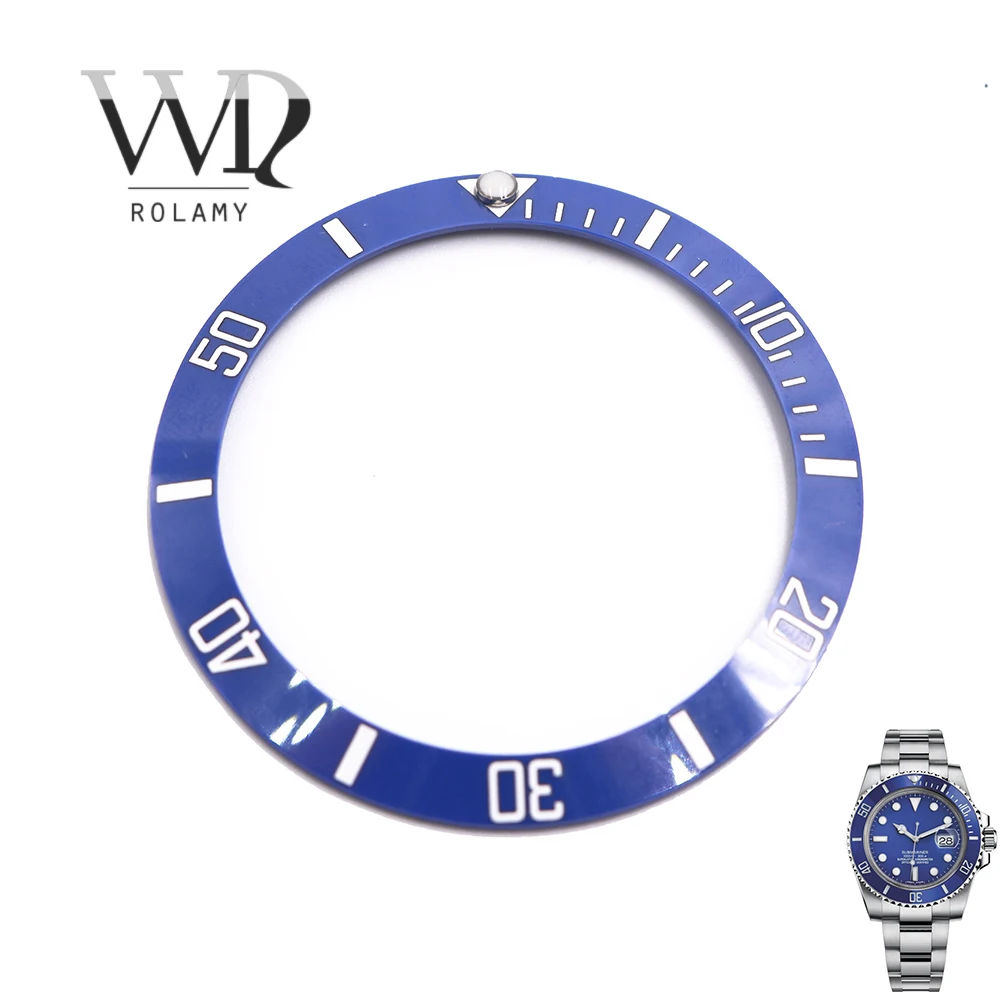 Сменная синяя и белая керамическая рамка Rolamy 38 мм Вставка для Rolex Submariner GMT 40 116610 LN |