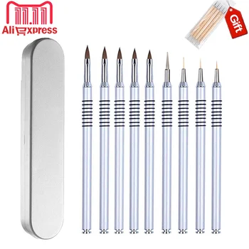 

UsiDaer kolinsky hair Acrylic Nail Art Brush #4 stainless steel Hand pure color painting Brush Nail art for Drawing