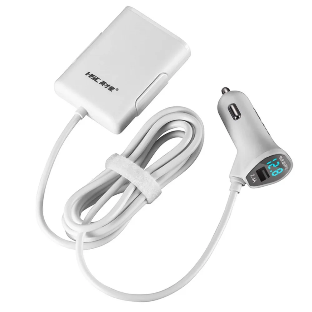 HSC 4.8A 3 порта USB кабель-удлинитель автомобильное зарядное устройство универсальное автомобильное переднее и заднее сиденье зарядное устройство с определением напряжения