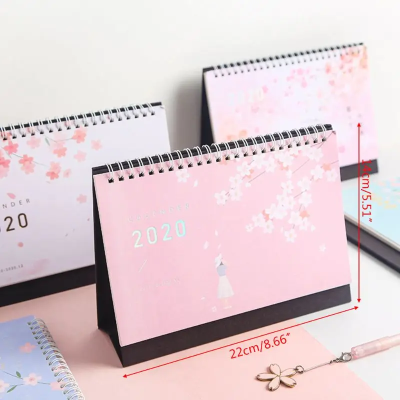 Красивая бумага с вишневым узором, календарь с двойной катушкой, ежедневное расписание, настольный планировщик, ежедневник, ежедневник, органайзер для стола