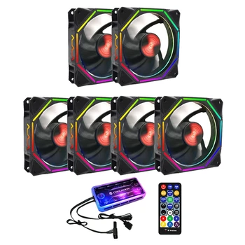 

COOLMOON RGB Chassis Fan 12cm Shenguang Sync Mute+Music Controller Desktop Computer Cooling Fan CPU Fan (6 Pcs)