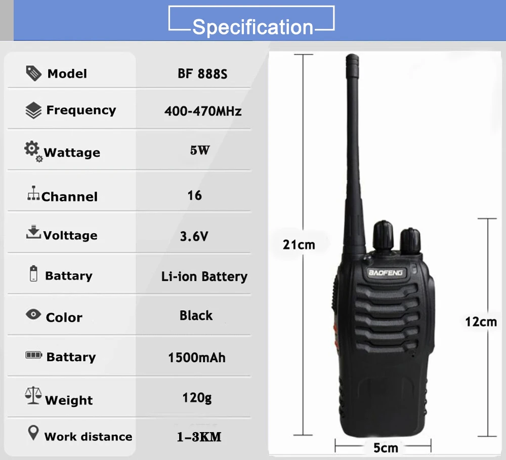 2 шт./лот Baofeng 5 Вт BF-888S Walkie Talkie UHF 400-470 МГц двухсторонний радиоприемник 16 канальный портативный радиопередатчик