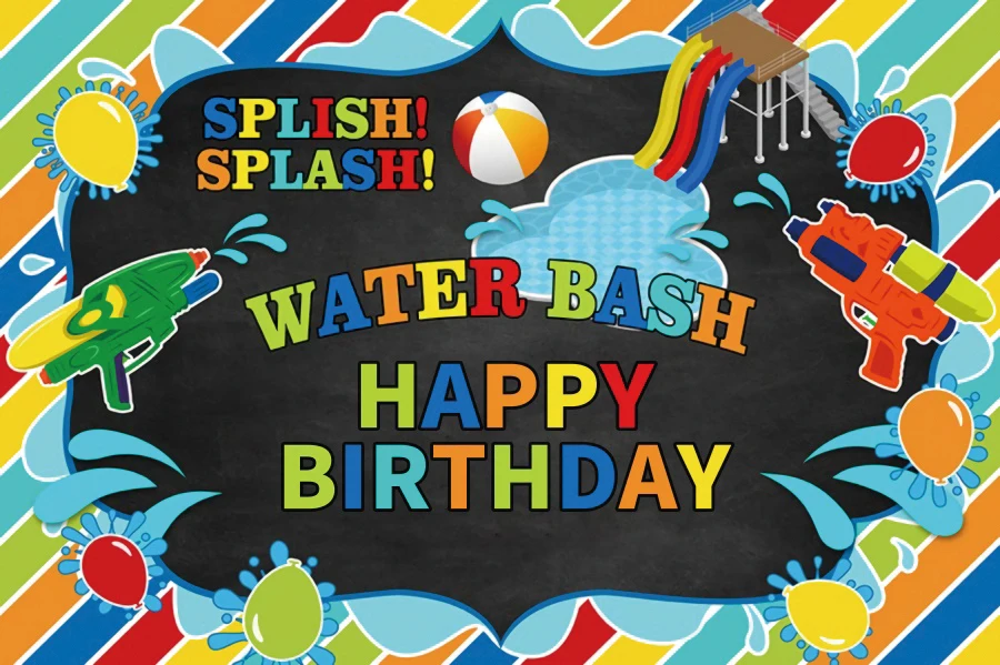Laeacco Bebe Dessin Joyeux Anniversaire Fete Colore Splash Eau Bash Personnalise Affiche Photo Toile De Fond Arriere Plans Photographie Aliexpress