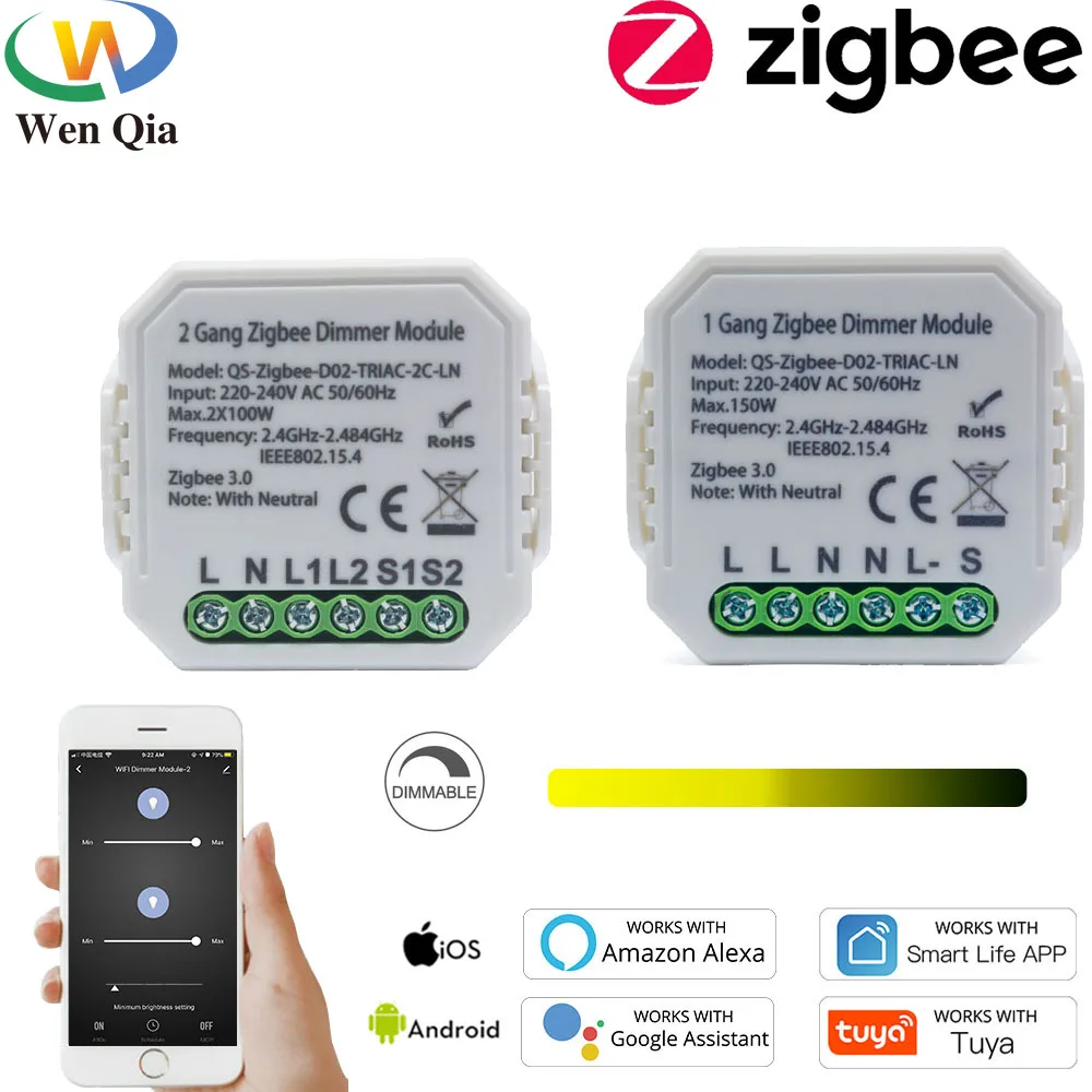 

Переключатель Zigbee, 220 В, модуль переключателя света Tuya Smart светильник регулятор яркости, беспроводной голосовой пульт дистанционного управления с Alexa,Google
