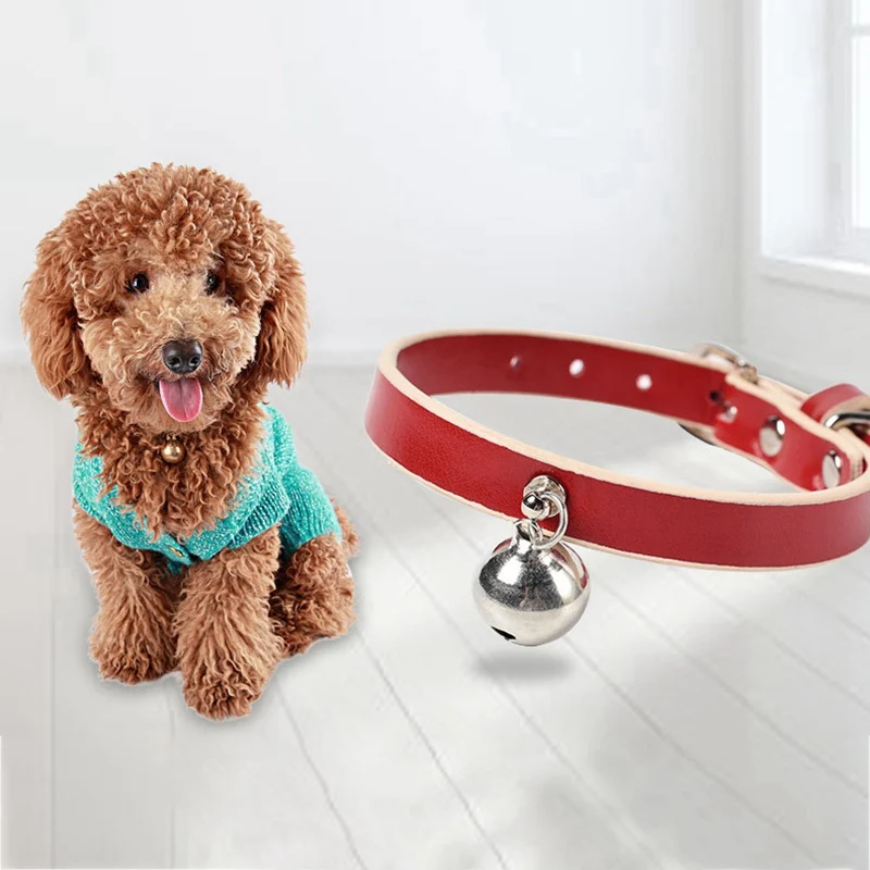 

Pet Basic Collar With Leash Ring Cat PU Neck Strap With Bell Charm Adjustable Pin Buckle N1