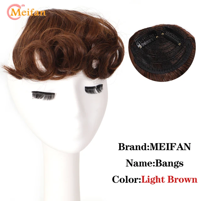 MEIFAN Clip in Hair Bangs Extension Hairpiece Synthetic Natural Fake Bang Hair Piece Air Bangs Clip on Bangs Black Brown SP021-2-30