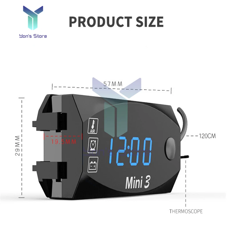 Egyenáram 6V-30V 3 ben 1 többfunkciós Digitális Időt mér Toronyóra + Lázmérő +voltmeter ledes kijelző Motorbicikli Vízhatlan esőköpény IP67 számára autó Sajka