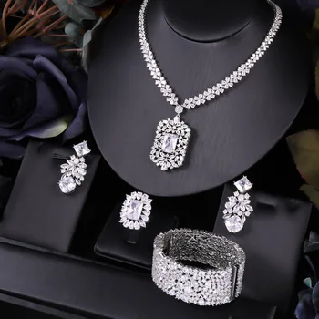 

janekelly 4pcs Bridal Zirconia Full Jewelry Sets For Women Party, Luxury Dubai Nigeria CZ Crystal Wedding Jewelry Sets