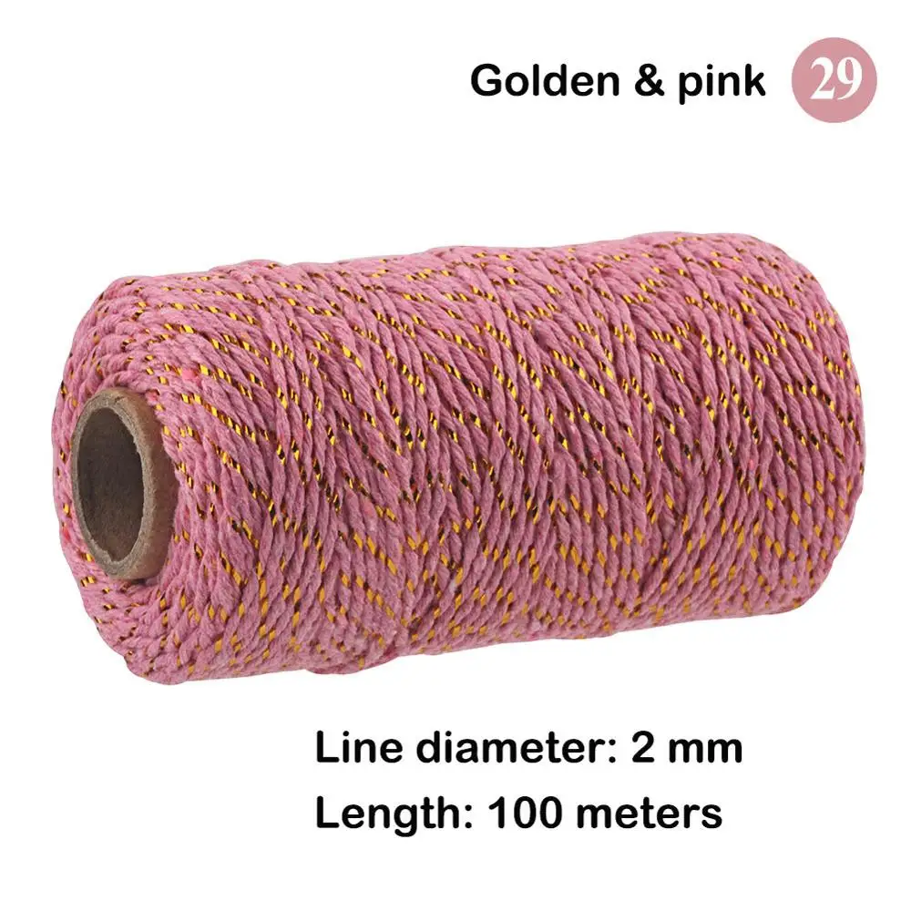 100 метров/рулон двухцветная пряжа для вязания крючком 2 мм Вощеная вышивка нить для шитья шнур ручной работы хлопчатобумажная нить для DIY Caft - Цвет: 29 golden pink