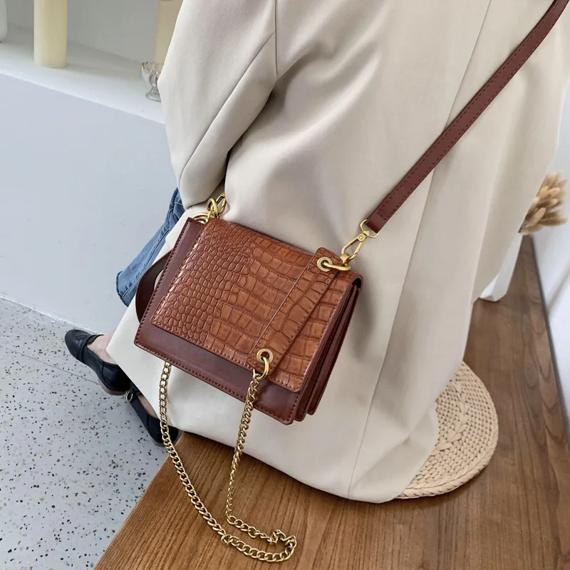 

PU Leather Alligator Vintage Flap Crossbody Bags for Women 2020 New Fashion Chains Messenger Shoulder Bags Evening Clutch Bags