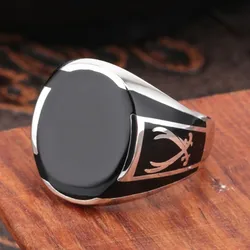 BOCAI New 100% Solid Real S925 Pure Silver Men Ring Black High Quality Crystal Glue Fashion Couple Gift