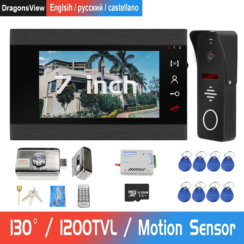 DragonsView Wired Video Door Phone for Home Intercom with Lock Access Control System Support  Motion Detect Video Intercom Locks