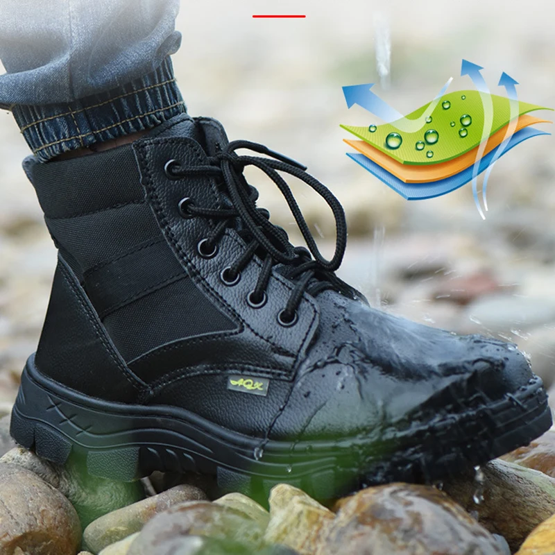 Zapatos de seguridad de cuero para hombre, botas de trabajo a prueba de perforaciones, zapatos de punta de acero, zapatos industriales de seguridad, botas de invierno indestructibles - Imagen 2