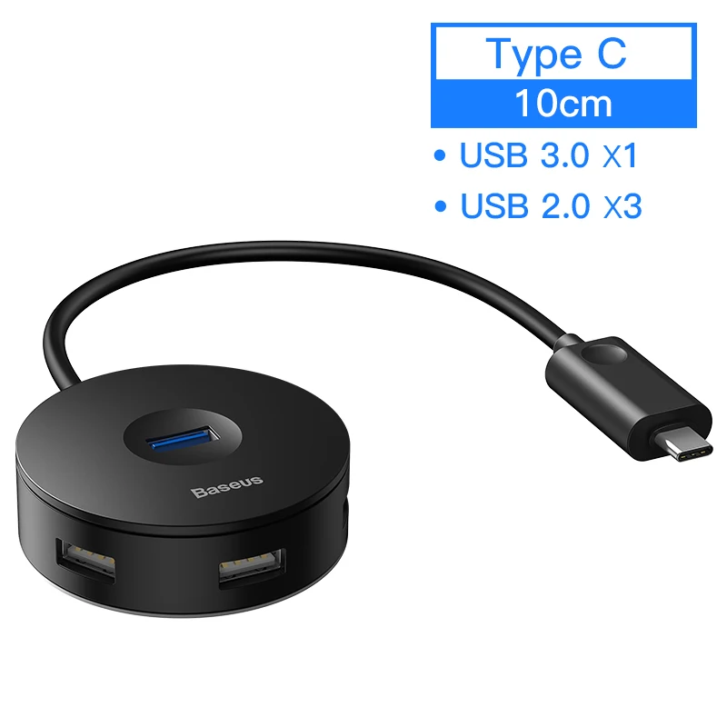 0.1M Black USB C HUB Baseus usb-хаб USB 3,0 USB C концентратор для MacBook Pro поверхностный концентратор USB Type C USB 2,0 адаптер с Micro USB для компьютера USB разветвитель - Цвет: 0.1M Black USB C HUB