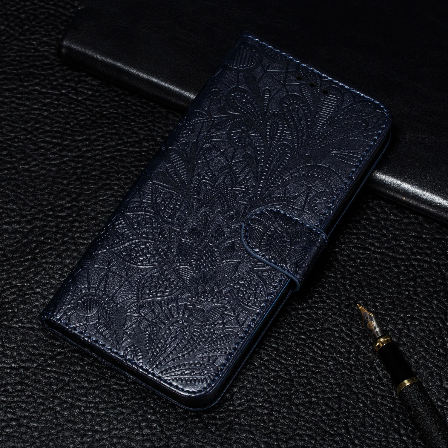 Floral Design Wallet Phone Case with Card Holder Slots and Stand Functionality