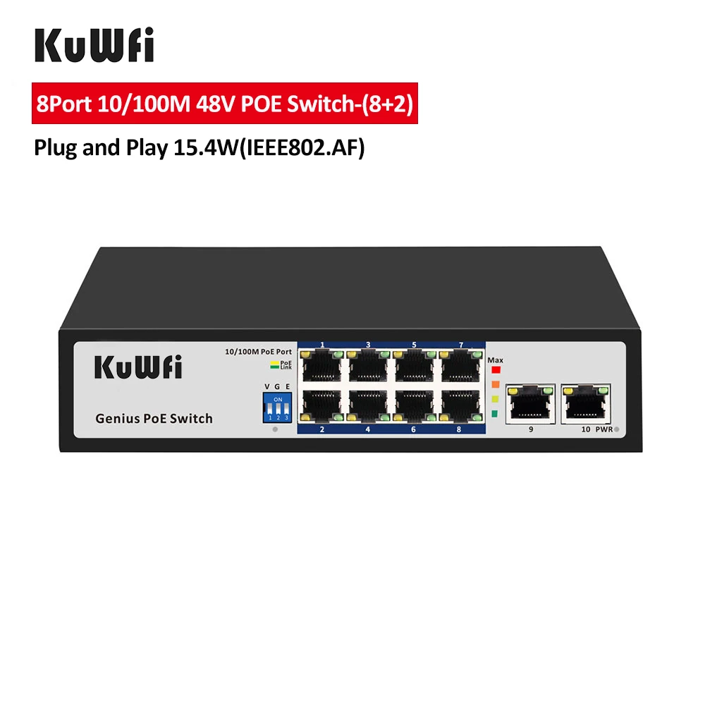 KuWFi 8 портов POE 10/100 м сетевой коммутатор Ethernet Poe 48 В для CCTV IP камеры/беспроводной AP 100