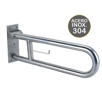 

Kibath stainless steel swing safety handle with roll holder. Wall fixing, for fitting toilets and bathrooms