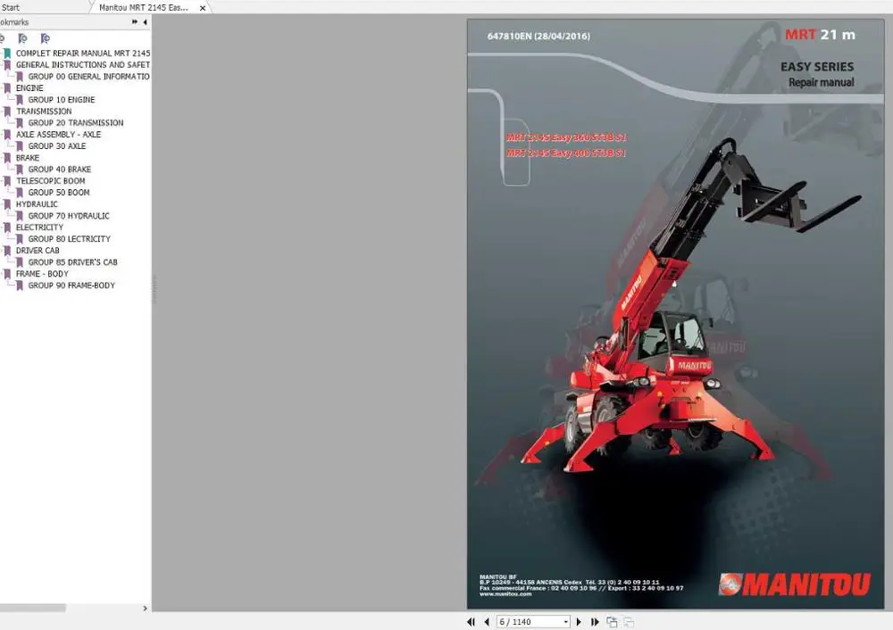 Телепогрузчик и вилочный погрузчик Manitou MRT серии MC 2020 6 12 ГБ PDF обслуживание