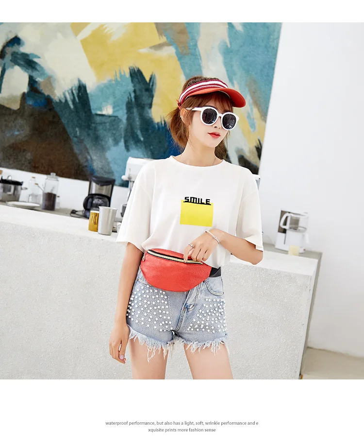 Casual Chain Lychee Leather Fanny Pack Waist Bag Waterproof Antitheft Women Shopping Belt Multi-function Shell Breast Bag