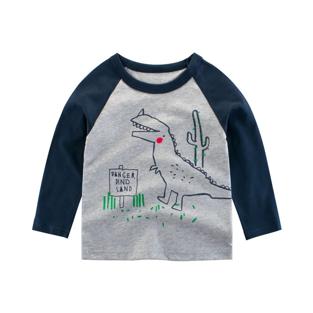 Детская рубашка с длинными рукавами и рисунком животных для маленьких мальчиков, рубашка с динозаврами, топы, футболки, одежда Детский костюм высокое качество - Цвет: A