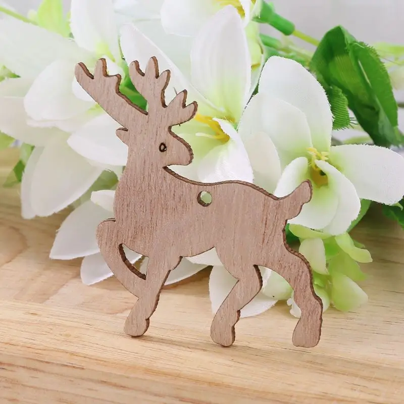 

10pcs/set Christmas Reindeer DIY Wooden Pendant Hanging Tree Ornament DIY Crafts Party Home Decor X4YD