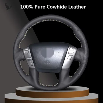 

Hand-stitched Black Genuine Leather Steering Wheel Cover for Nissan Patrol 2011-2017 Infiniti QX56 2011-2013 Infiniti QX80 2013