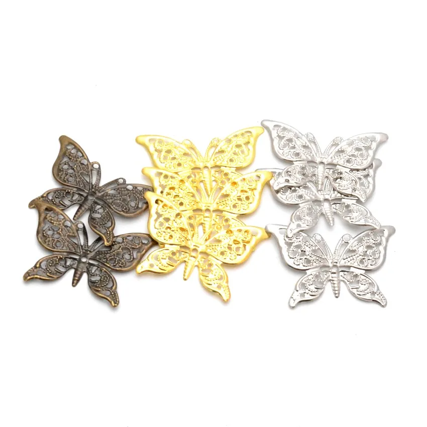 Retail 10Pcs Butterfly Filigree Wraps Connectors Metal Crafts Gift Decoration DIY 39x26mm