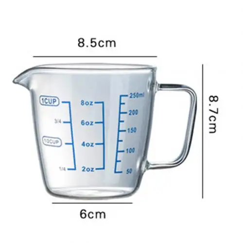 250/500 мл стеклянная жаростойкая стеклянная мерная чашка, шкала молока, СВЧ мерный кувшин, мерные чашки, кухонные инструменты, водяные боты - Цвет: 250ml