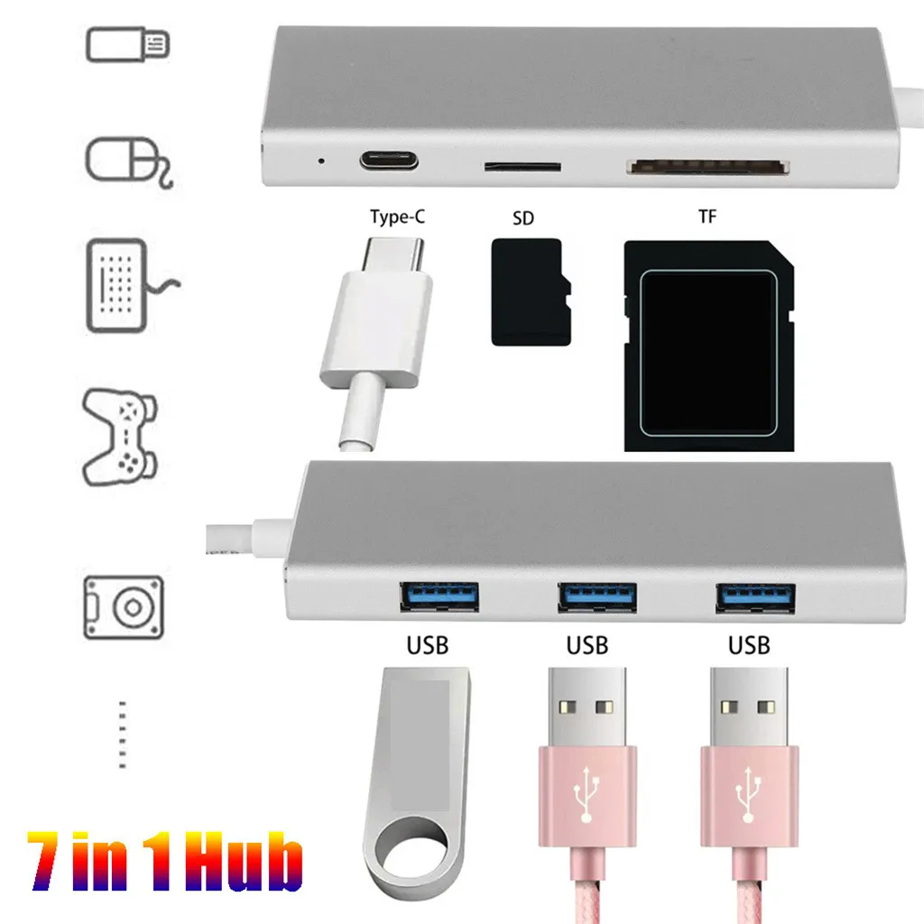 USB C type C 7в1 адаптер 3 USB 3,0 порта на HDMI выход SD TF кард-ридер концентратор адаптер для портативного ПК ноутбука type C концентратор# E30