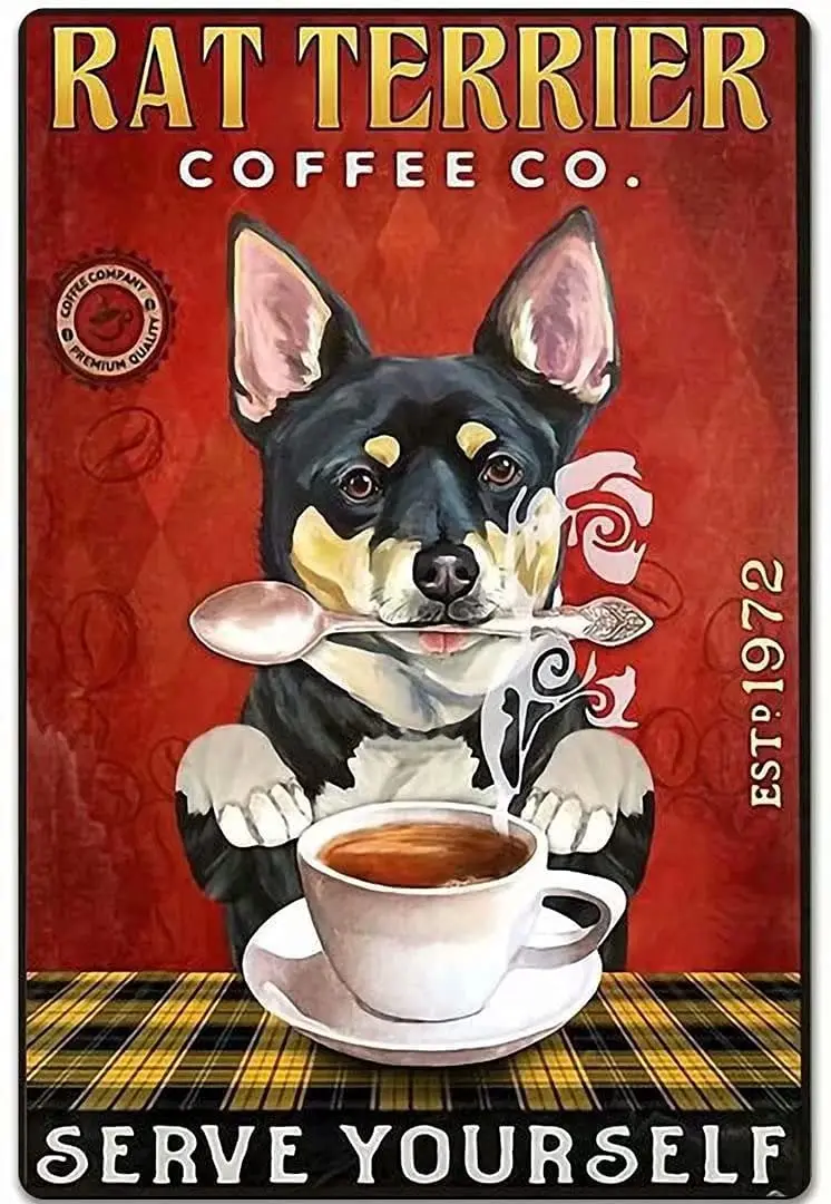 

Vintage Metal Tin Sign Rat Terrier Coffee - Serve Yourself Coffee Cafe Decor Gifts Kitchen Decor Funny Bar Signs Funny Bar Signs